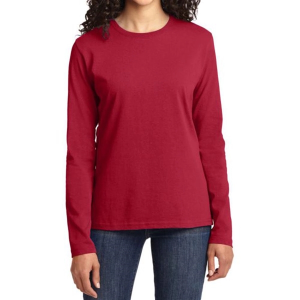 Red color option for Port & Company® Women's Long Sleeved Core Cotton T Shirt