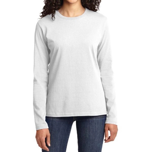 White color option for Port & Company® Women's Long Sleeved Core Cotton T Shirt