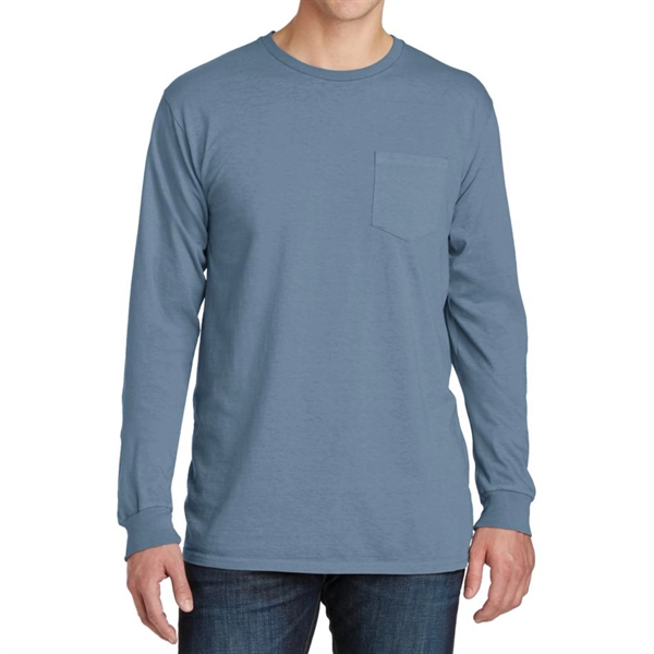 Denim Blue color option for Stylish Pigment Dyed Long Sleeve Tee With Pocket