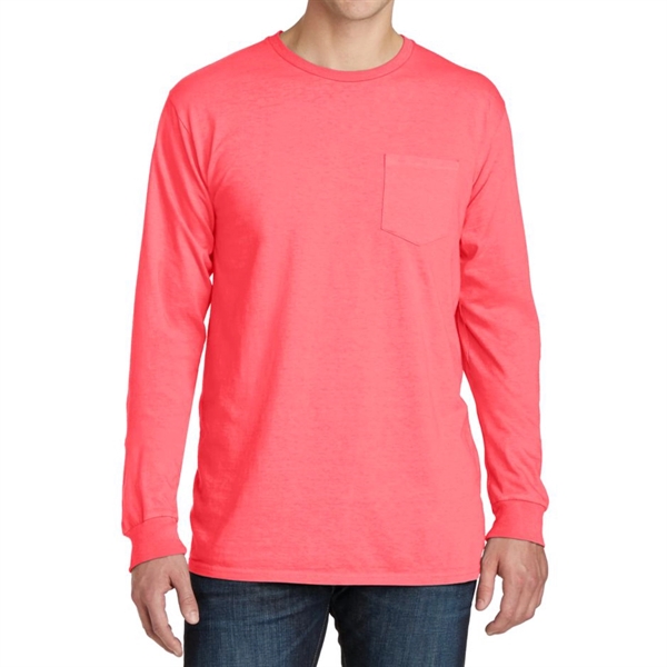 Fruit Punch color option for Stylish Pigment Dyed Long Sleeve Tee With Pocket