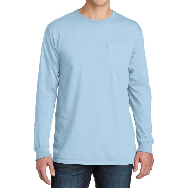 Peacock color option for Stylish Pigment Dyed Long Sleeve Tee With Pocket