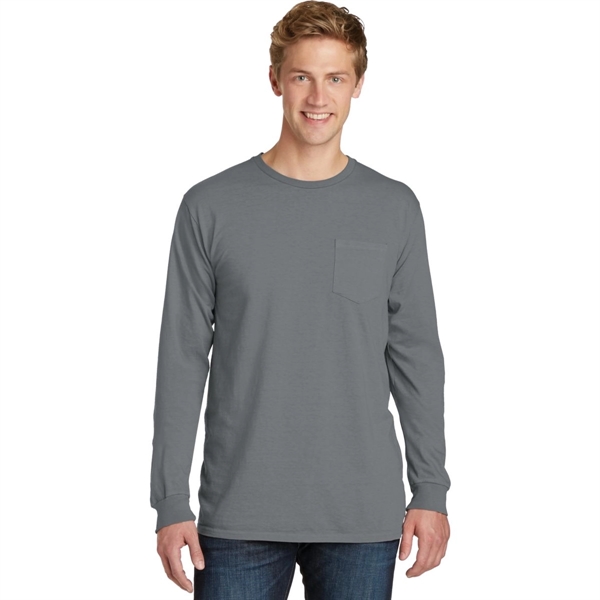 Pewter color option for Stylish Pigment Dyed Long Sleeve Tee With Pocket
