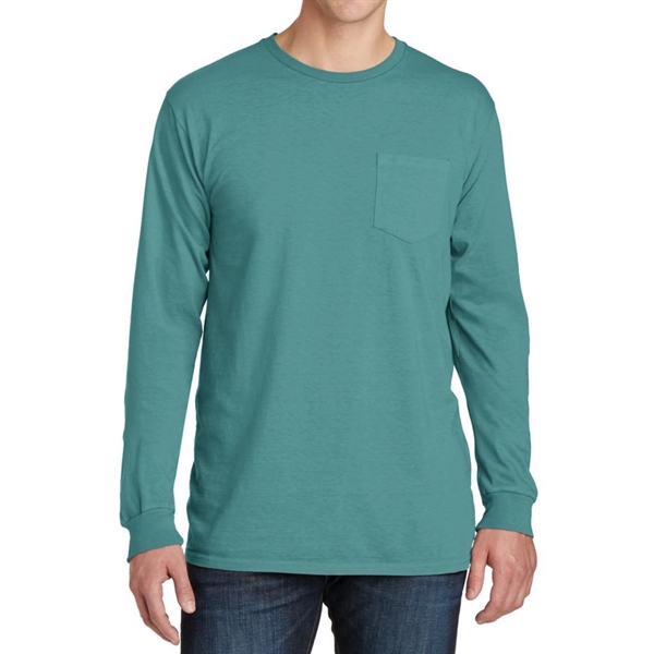 Safari color option for Stylish Pigment Dyed Long Sleeve Tee With Pocket