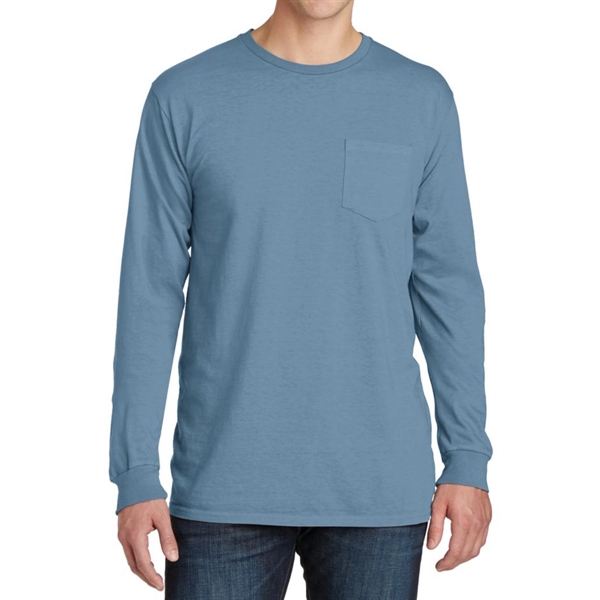 Tidal Wave color option for Stylish Pigment Dyed Long Sleeve Tee With Pocket