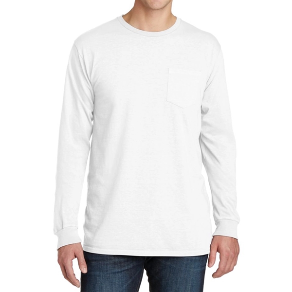 White color option for Stylish Pigment Dyed Long Sleeve Tee With Pocket