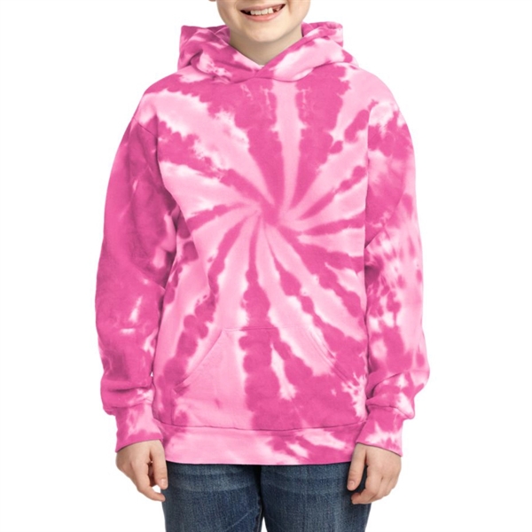 Pink color option for Port & Company® Youth's Tie Dye Hoode Sweatshirt