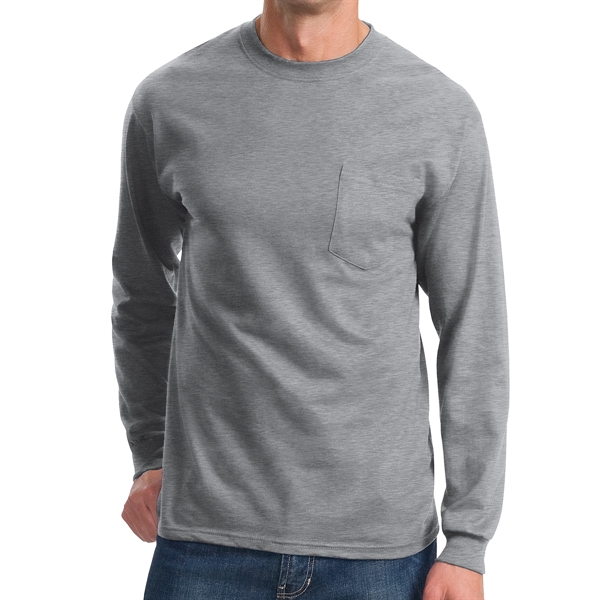 Athletic Heather color option for Stylish Long Sleeve Pocket Tee