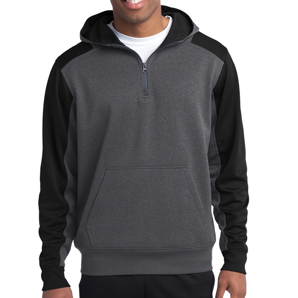 Graphite Heather/Black color option for Amadril Colorblock 1/4 Zip Hooded Sweatshirt