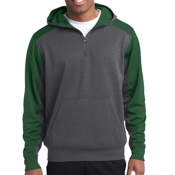 Graphite Heather/Forest Green color option for Amadril Colorblock 1/4 Zip Hooded Sweatshirt
