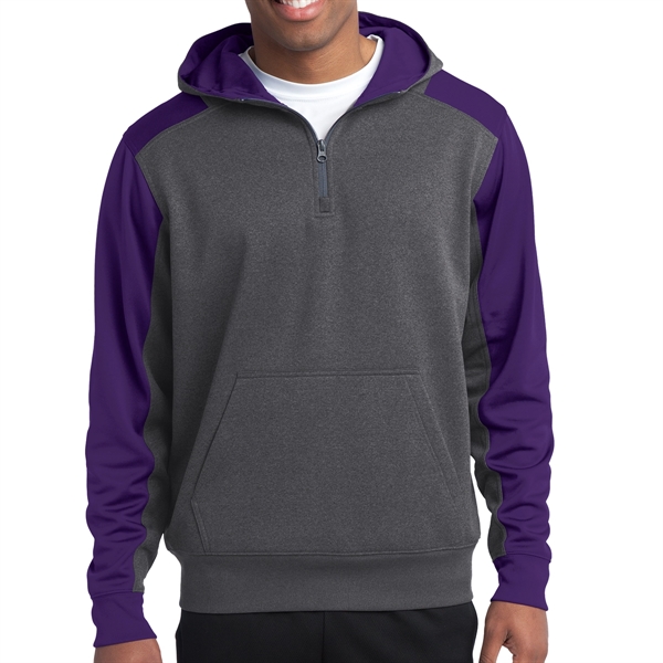 Graphite Heather/True Navy color option for Amadril Colorblock 1/4 Zip Hooded Sweatshirt
