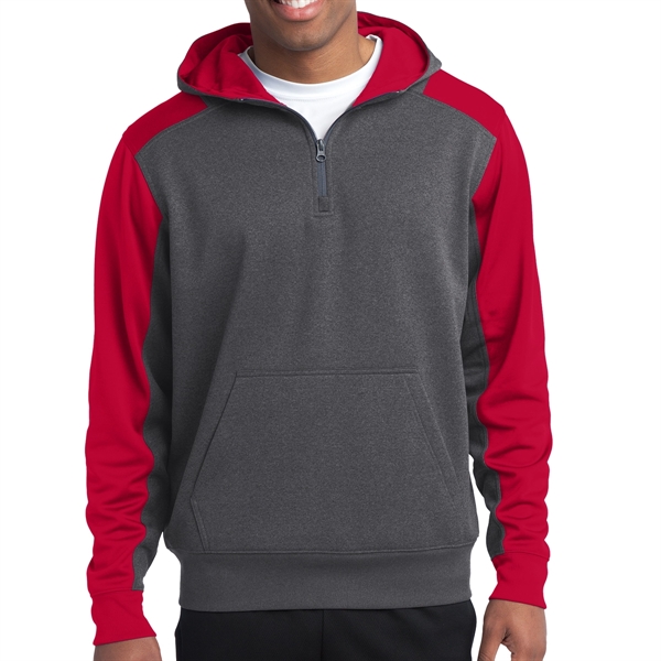 Graphite Heather/True Red color option for Amadril Colorblock 1/4 Zip Hooded Sweatshirt