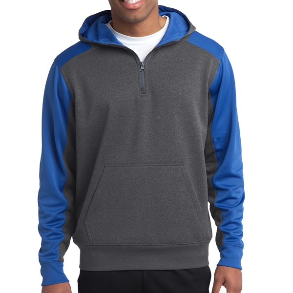 Graphite Heather/True Royal color option for Amadril Colorblock 1/4 Zip Hooded Sweatshirt