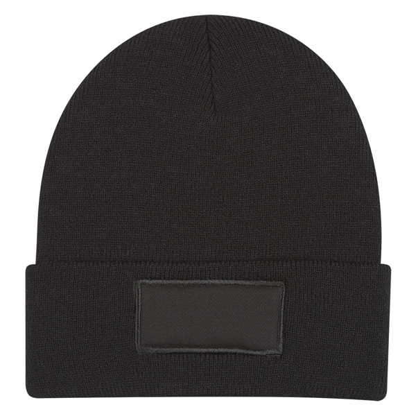 Black color option for Beanie With Knitted Patch And Cuff