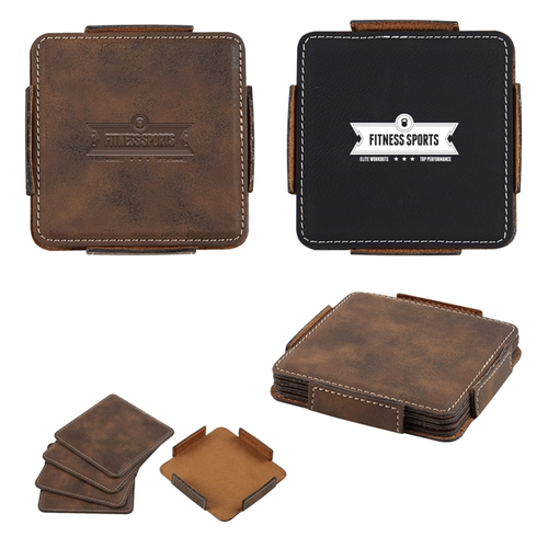 Main photo of Leathered 4 Piece Coaster Set