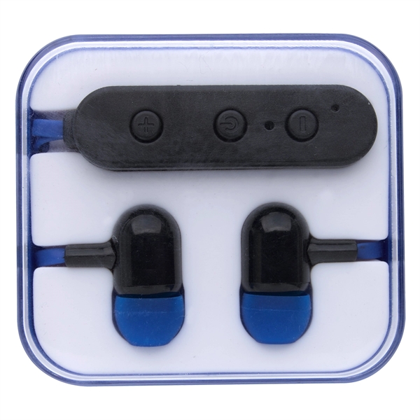 Blue color option for Wireless Earphones In Square Shaped Travel Case