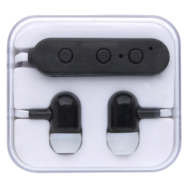 White color option for Wireless Earphones In Square Shaped Travel Case