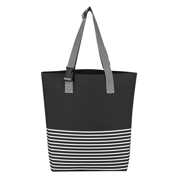 Black With White color option for Strapped All Around Tote Bag