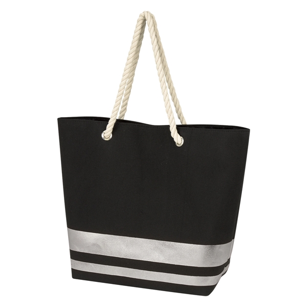 Black-Silver color option for Metal Accented Rope Handled Tote