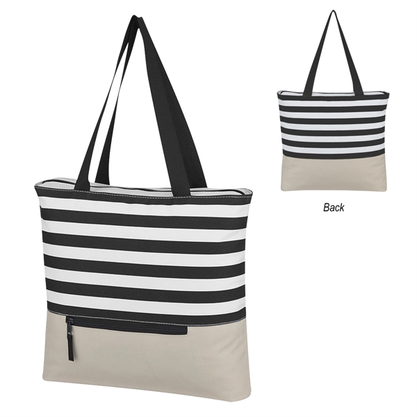 Gray With Black color option for Big Striped Tote Bag