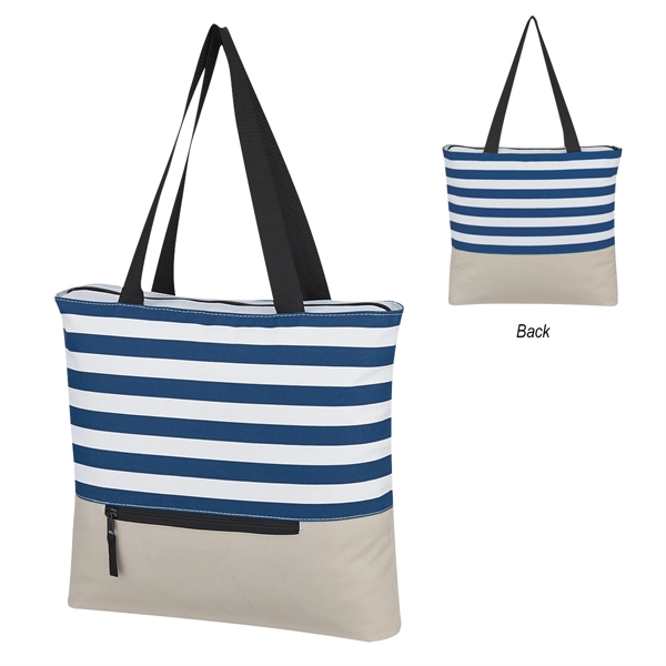 Gray With Navy color option for Big Striped Tote Bag