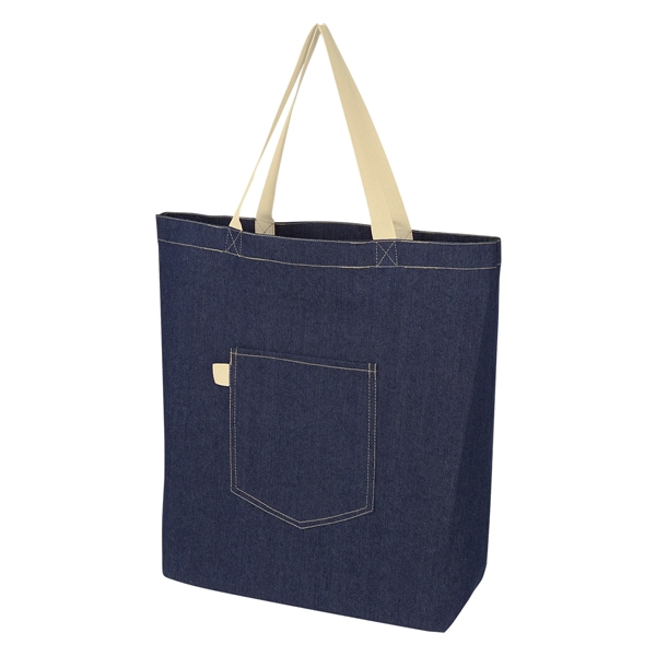 Blue-Natural color option for 250 Gsm Denim Tote Bag