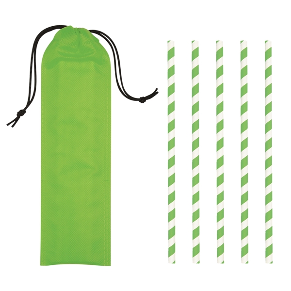 White-Lime Green color option for Five Pack Paper Straws In Portable Pouch