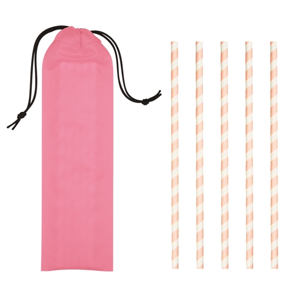 White-Pink color option for Five Pack Paper Straws In Portable Pouch