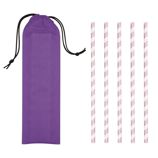 White-Purple color option for Five Pack Paper Straws In Portable Pouch