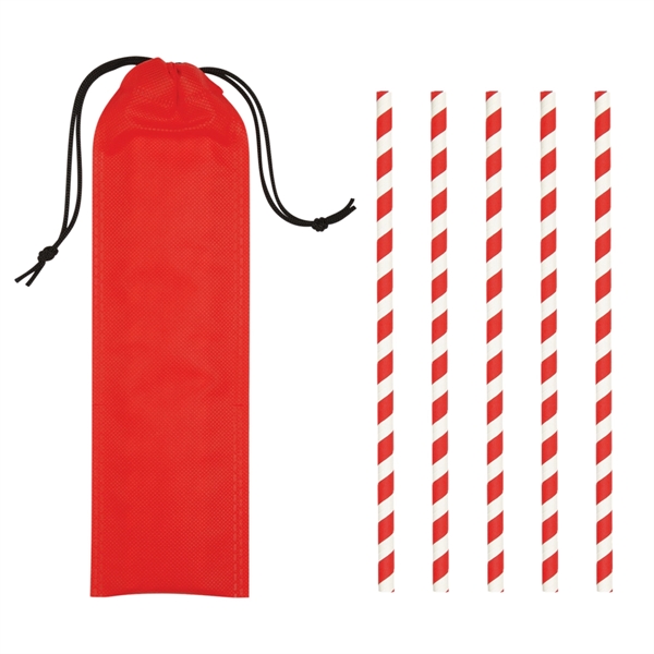 White-Red color option for Five Pack Paper Straws In Portable Pouch