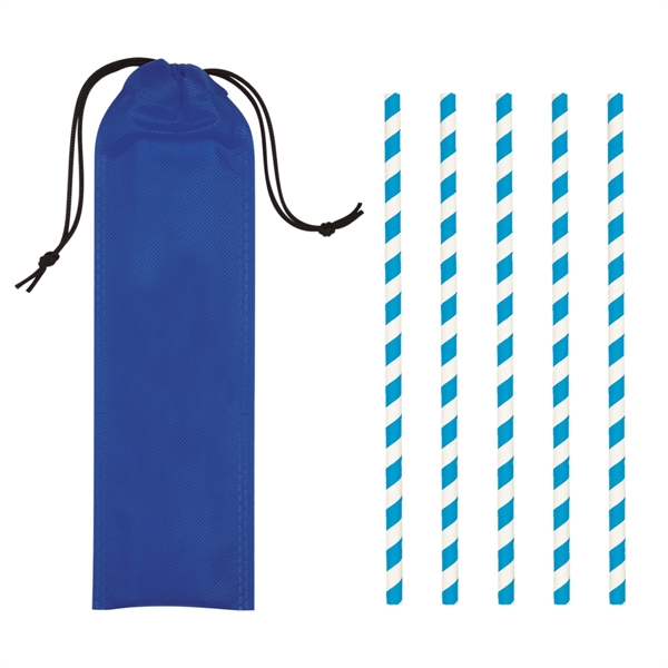 White-Royal Blue color option for Five Pack Paper Straws In Portable Pouch