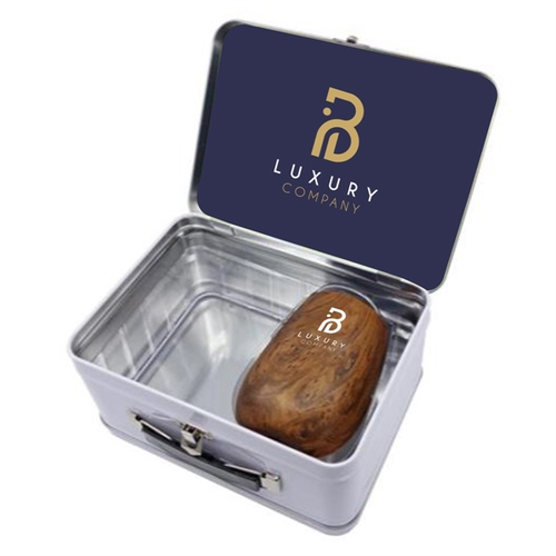 Main photo of Retro Designed Lunch Box And Stemless Wood Tone Wine Glass