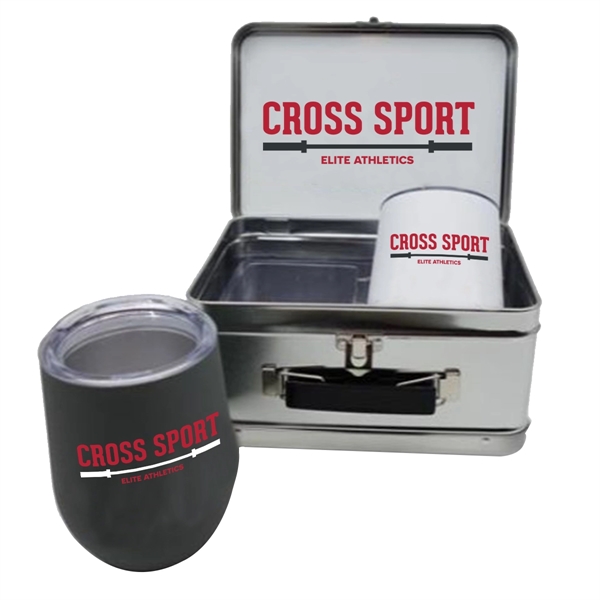 Silver color option for Retro Style Lunchbox And 12 Oz. Stemless Wine Glass