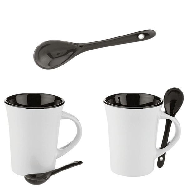 White-Black color option for 295ml Two Tone Coffee Mug W/ Spoon