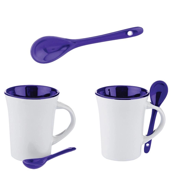 White-Blue color option for 295ml Two Tone Coffee Mug W/ Spoon