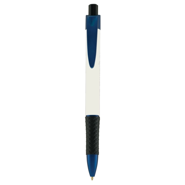Blue color option for Custom Elite Metallic Trimmed Pens With Basket Weave Grip