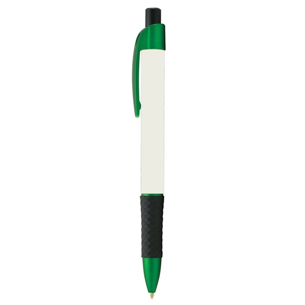 Green color option for Custom Elite Metallic Trimmed Pens With Basket Weave Grip