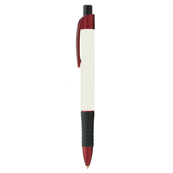Red color option for Custom Elite Metallic Trimmed Pens With Basket Weave Grip