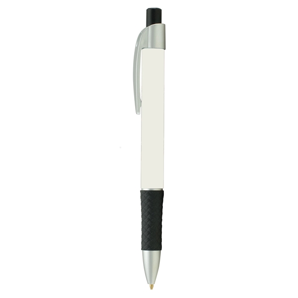 Silver color option for Custom Elite Metallic Trimmed Pens With Basket Weave Grip