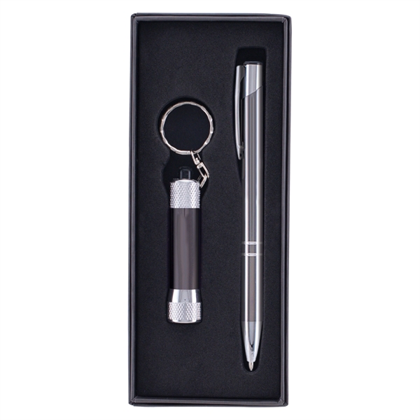 Gunmetal color option for Custom Tres Chic Pen With Chroma Led Flashlight Gift Set