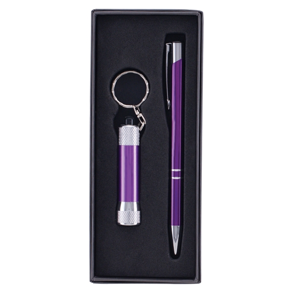 Purple color option for Custom Tres Chic Pen With Chroma Led Flashlight Gift Set