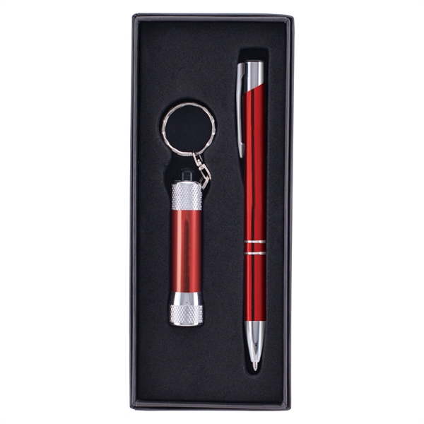 Red color option for Custom Tres Chic Pen With Chroma Led Flashlight Gift Set