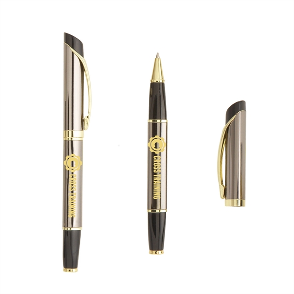 Gunmetal Gray/Gold color option for Deluxe Triangle Designed Rollerball Pen With Gold Accents