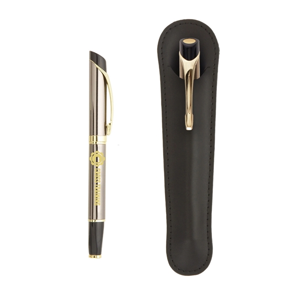Gunmetal Gray/Gold color option for Deluxe Triangle Designed Rollerball Pen With Gold Accents