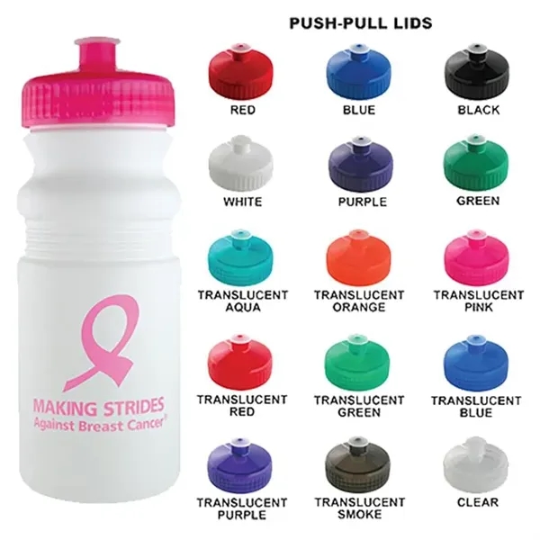 White-Translucent Pink color option for 20 Oz White Plastic Water Bottle W/ Your Choice Of Lid Color