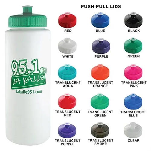 Photo of 20 Oz White Plastic Water Bottle W/ Your Choice Of Lid Color