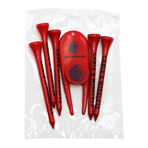 Photo of Golf Tee Poly Packet W/ 5 Tees, 1 Ball Marker & 1 Divot Tool