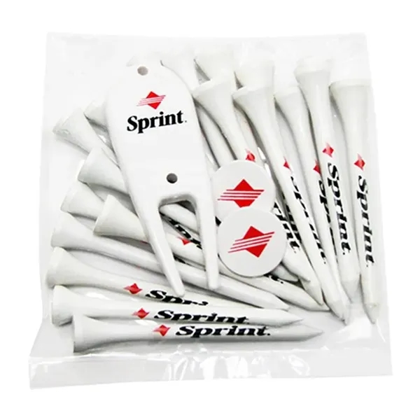 White color option for Golf Tee Poly Packet W/ 20 Tees, 2 Ball Markers & Divot Tool