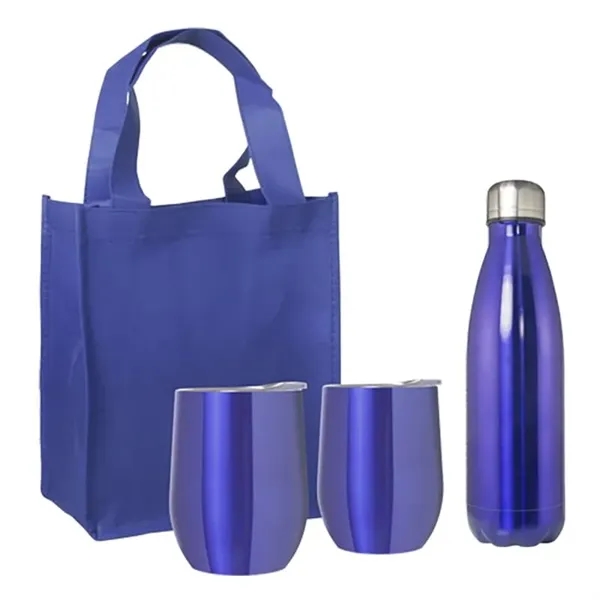 Blue color option for Goblet And Bottle Set With Non Woven Mini Gift Tote Bag