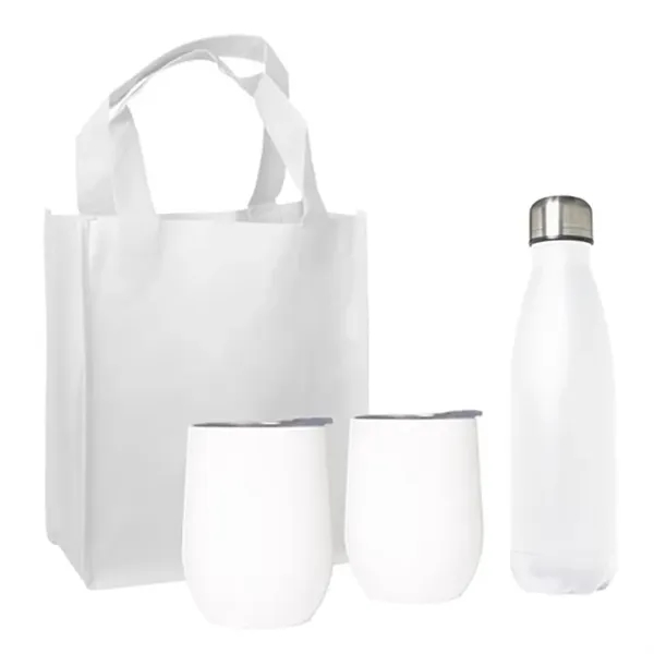 White color option for Goblet And Bottle Set With Non Woven Mini Gift Tote Bag