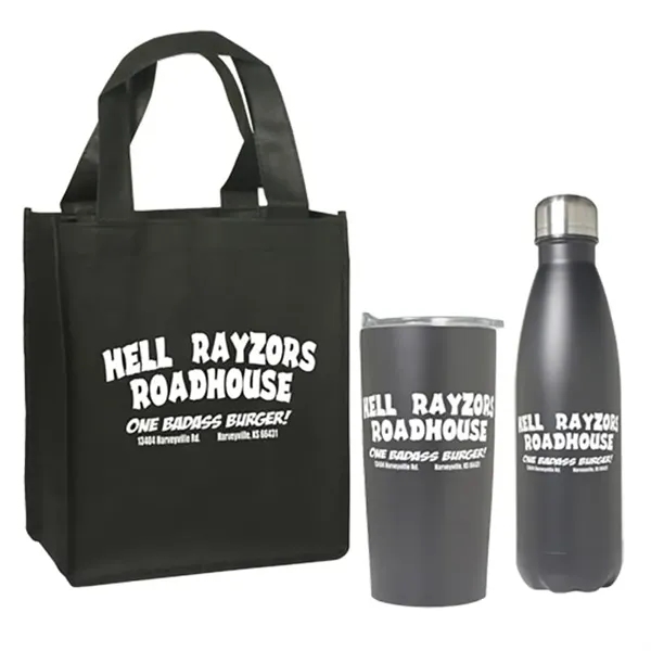 Black color option for Tumbler And Bottle Set With Non Woven Mini Gift Tote Bag